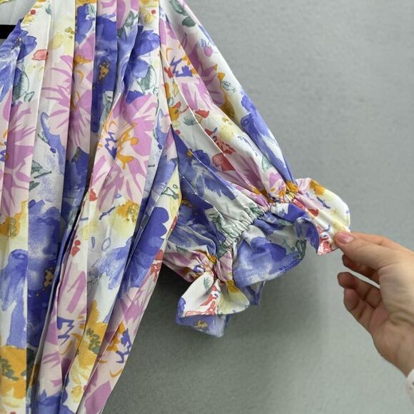 NWT Umgee Women's Multicolor Floral Puff Sleeve Pleated Ruffle Mini Dress Small - Picture 3 of 10